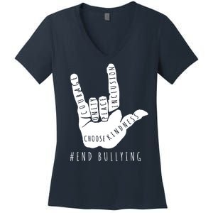 Unity Orange Day End Bullying Love Sign Language Women's V-Neck T-Shirt