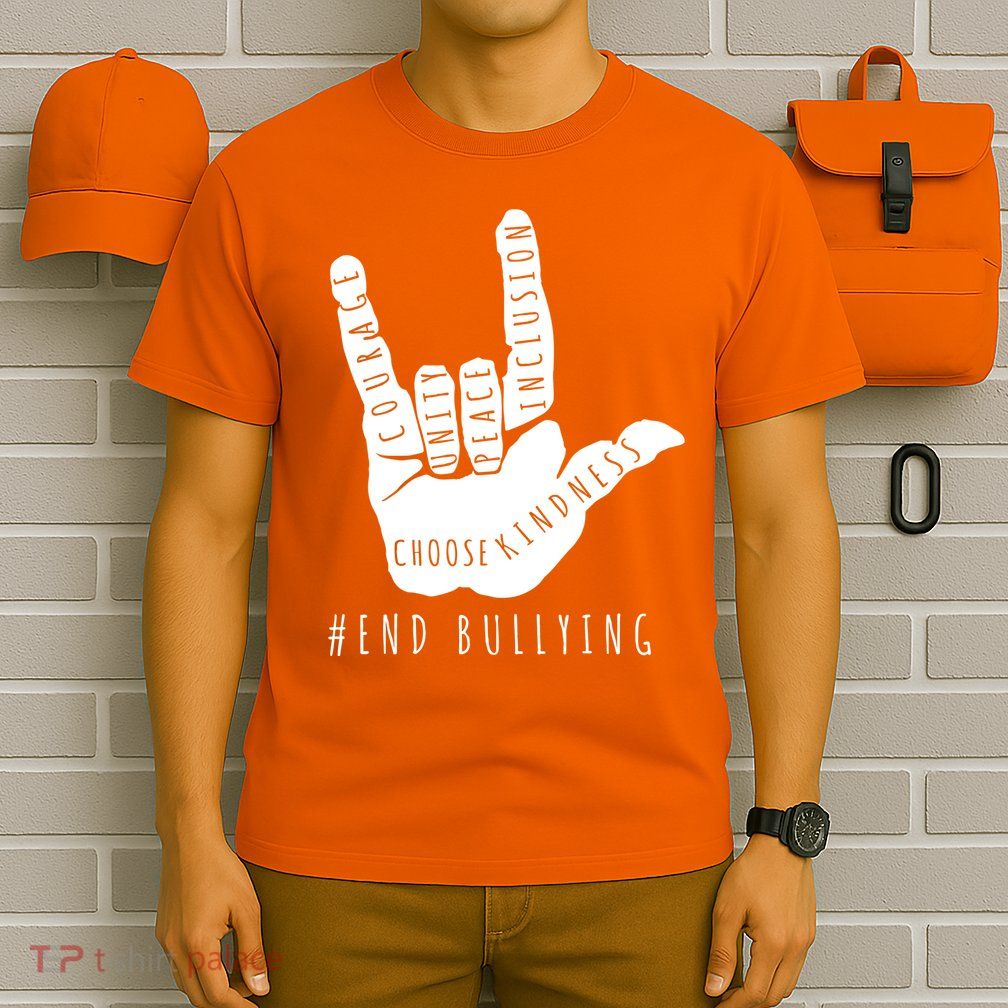 Unity Orange Day End Bullying Love Sign Language T-Shirt