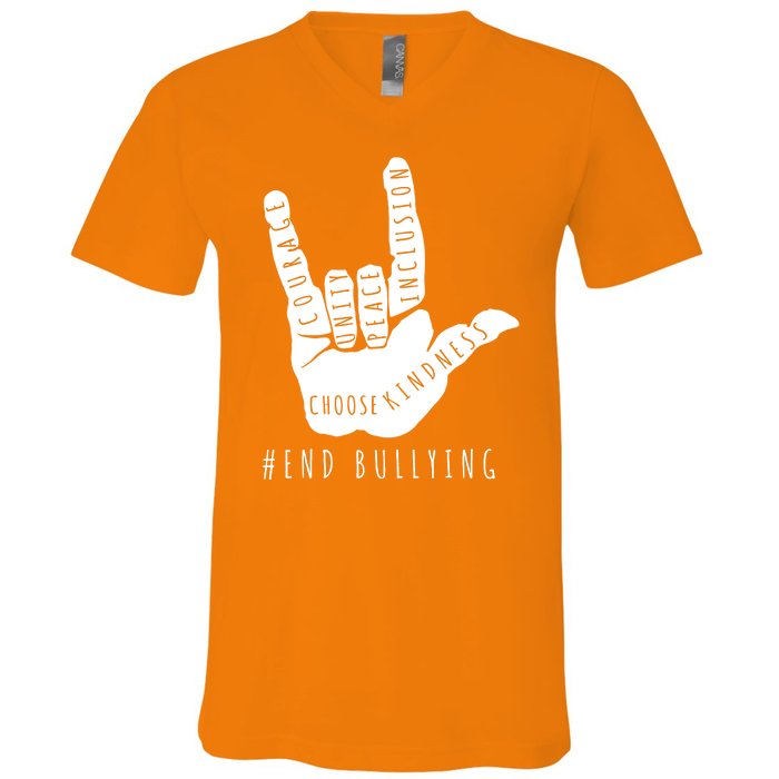 Unity Orange Day End Bullying Love Sign Language V-Neck T-Shirt