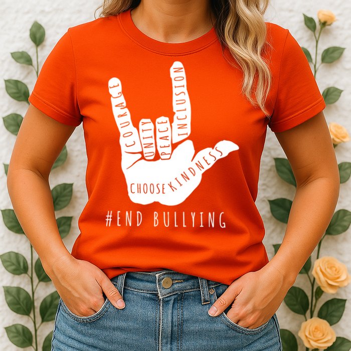 Unity Orange Day End Bullying Love Sign Language Womens T-Shirt