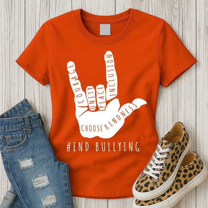 Unity Orange Day End Bullying Love Sign Language Womens T-Shirt