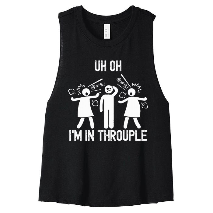 Uh Oh IM In Throuple Funny Polygamy Threesome Polyamory Women's Racerback Cropped Tank