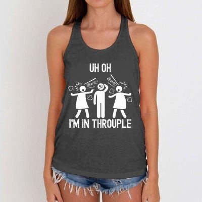 Uh Oh IM In Throuple Funny Polygamy Threesome Polyamory Women's Knotted Racerback Tank