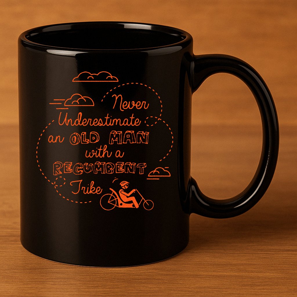 Underestimate Old Man Recumbent Trike Bike Bicycle Gift 11oz C Handle Ceramic Mug