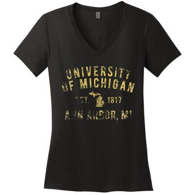 U.N.I.V.E.R.S.I.T.Y Of M.I.C.H.I.G.A.N W.O.L.V.E.R.I.N.E.S Simple State Women's V-Neck T-Shirt