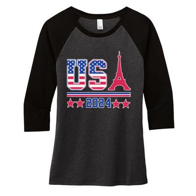 Usa O.L.Y.M.P.I.C Paris 2024 Women's Tri-Blend 3/4-Sleeve Raglan Shirt