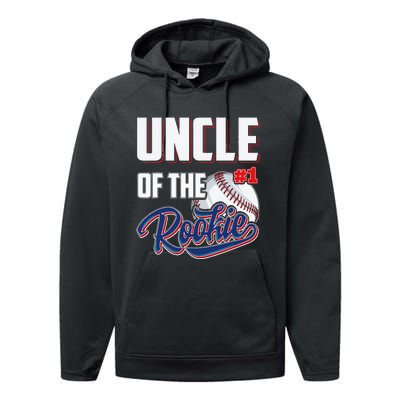 Uncle Of Rookie 1 Years Old Team 1st Birthday Baseball Performance Fleece Hoodie