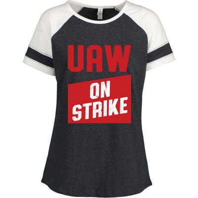 UAW On Strike (RED) Enza Ladies Jersey Colorblock Tee