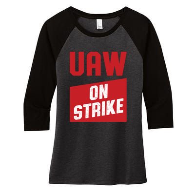 UAW On Strike (RED) Women's Tri-Blend 3/4-Sleeve Raglan Shirt