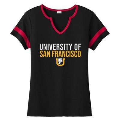 U.N.I.V.E.R.S.I.T.Y Of San Francisco Usf Dons Stacked Ladies Halftime Notch Neck Tee