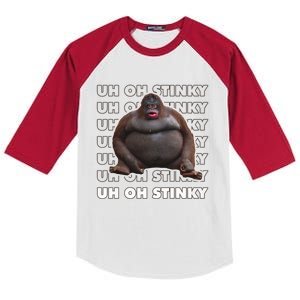 Uh Oh Stinky Poop Meme Funny Monkey Gift Kids Colorblock Raglan Jersey