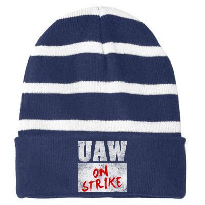 UAW On Strike Red United Auto Union Workers UAW Striking Striped Beanie with Solid Band