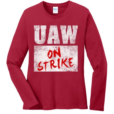 UAW On Strike Red United Auto Union Workers UAW Striking Ladies Long Sleeve Shirt