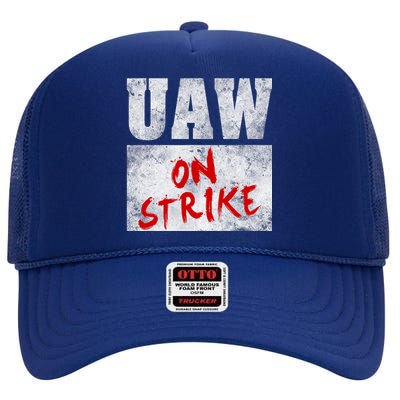 UAW On Strike Red United Auto Union Workers UAW Striking High Crown Mesh Back Trucker Hat