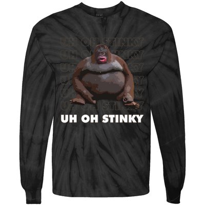 Uh Oh Stinky Poop Meme Funny Monkey Tie-Dye Long Sleeve Shirt