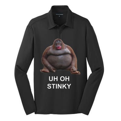 Uh Oh Stinky Poop Le Monke Meme Silk Touch Performance Long Sleeve Polo