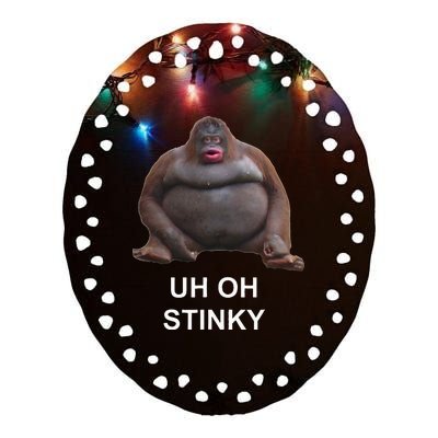 Uh Oh Stinky Poop Le Monke Meme Ceramic Oval Ornament