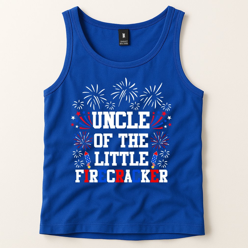 Uncle Of The Little Firecracker Funny Gift 4th Of July Birthday Gift Tank Top