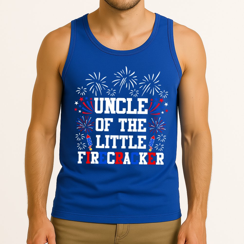 Uncle Of The Little Firecracker Funny Gift 4th Of July Birthday Gift Tank Top