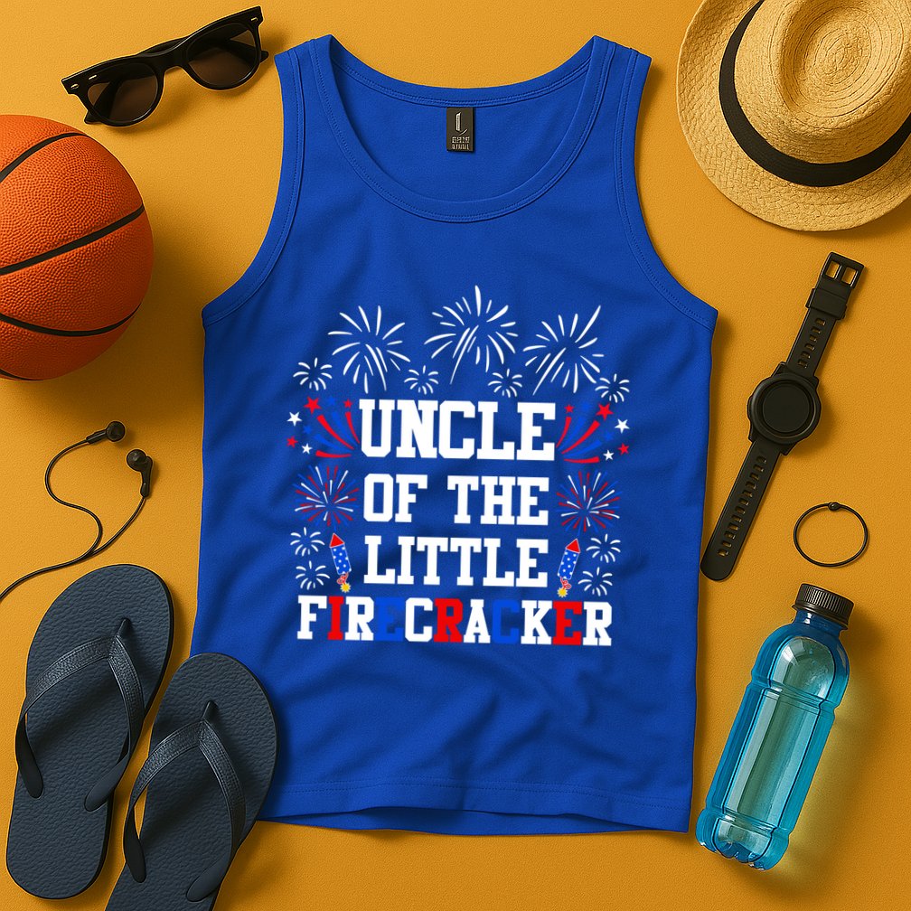 Uncle Of The Little Firecracker Funny Gift 4th Of July Birthday Gift Tank Top