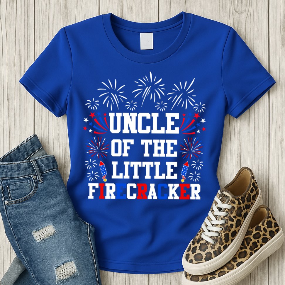 Uncle Of The Little Firecracker Funny Gift 4th Of July Birthday Gift Womens T-Shirt