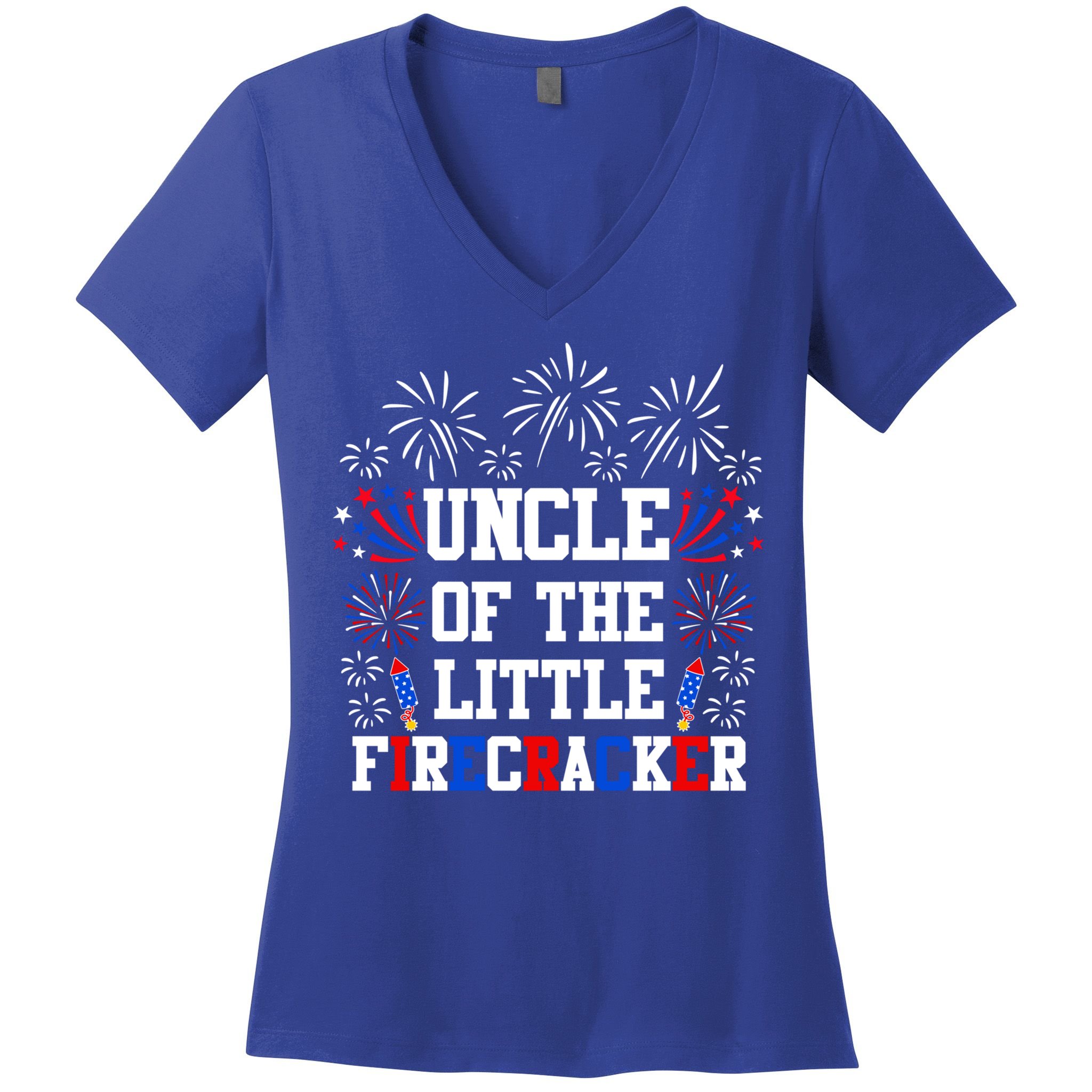 Uncle Of The Little Firecracker Funny Gift 4th Of July Birthday Gift Women's V-Neck T-Shirt