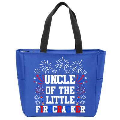 Uncle Of The Little Firecracker Funny Gift 4th Of July Birthday Gift Zip Tote Bag