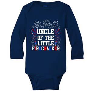 Uncle Of The Little Firecracker Funny Gift 4th Of July Birthday Gift Baby Long Sleeve Bodysuit