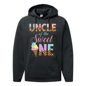 Uncle Of The Sweet One Ice Cream 1st First Birthday Family Performance Fleece Hoodie