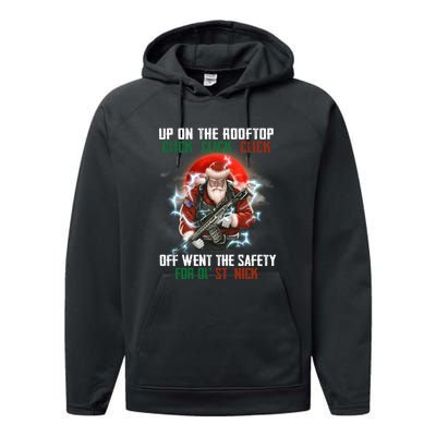 Up On The Rooftop Click Off Went The Safety Santa Anti Biden Performance Fleece Hoodie