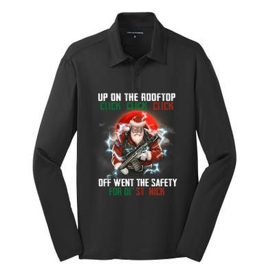 Up On The Rooftop Click Off Went The Safety Santa Anti Biden Silk Touch Performance Long Sleeve Polo