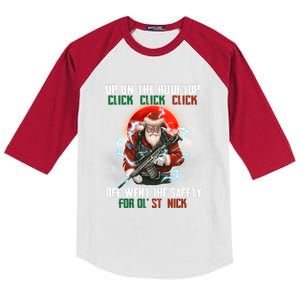 Up On The Rooftop Click Off Went The Safety Santa Anti Biden Kids Colorblock Raglan Jersey