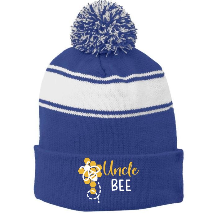 Uncle Of The Bee 1st Birthday Outfit First Bee Day Family Funny Gift Stripe Pom Pom Beanie