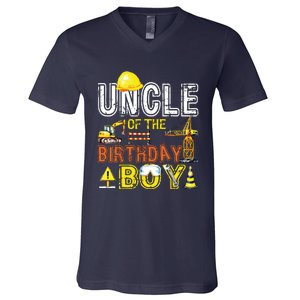 Uncle Of The Birthday Construction Worker Boy Crew Party V-Neck T-Shirt