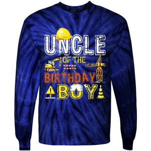 Uncle Of The Birthday Construction Worker Boy Crew Party Tie-Dye Long Sleeve Shirt