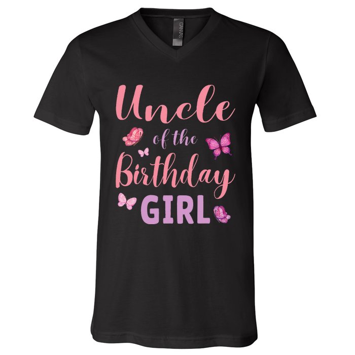 Uncle Of The Birthday Butterfly Party V-Neck T-Shirt