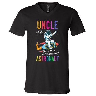 Uncle Of The Birthday Astronaut Space Bday Party Celebration V-Neck T-Shirt