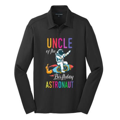 Uncle Of The Birthday Astronaut Space Bday Party Celebration Silk Touch Performance Long Sleeve Polo