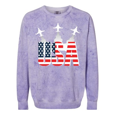 USA Pilot 4th Of July Patriotic Colorblast Crewneck Sweatshirt