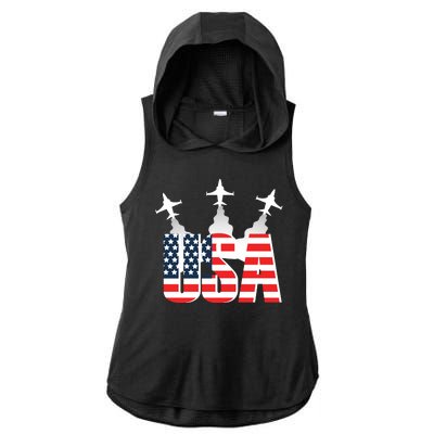 USA Pilot 4th Of July Patriotic Ladies PosiCharge Tri-Blend Wicking Draft Hoodie Tank