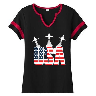 USA Pilot 4th Of July Patriotic Ladies Halftime Notch Neck Tee