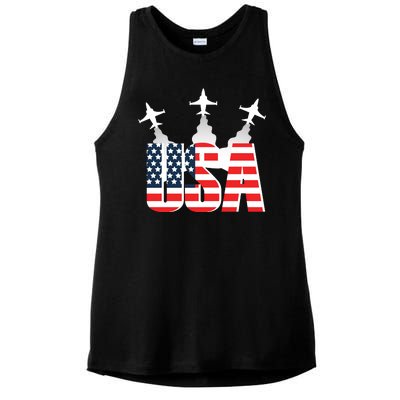 USA Pilot 4th Of July Patriotic Ladies PosiCharge Tri-Blend Wicking Tank