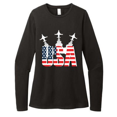 USA Pilot 4th Of July Patriotic Womens CVC Long Sleeve Shirt