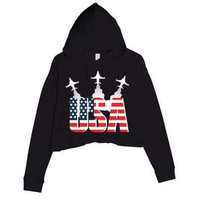 USA Pilot 4th Of July Patriotic Crop Fleece Hoodie