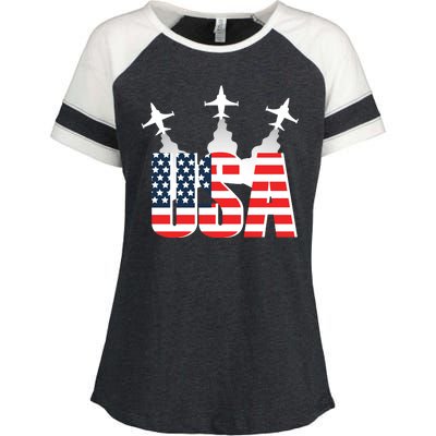 USA Pilot 4th Of July Patriotic Enza Ladies Jersey Colorblock Tee