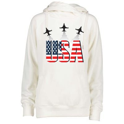 USA Pilot 4th Of July Patriotic Womens Funnel Neck Pullover Hood