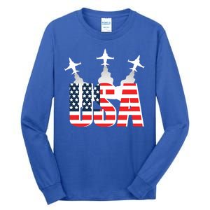 USA Pilot 4th Of July Patriotic Tall Long Sleeve T-Shirt