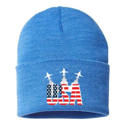 USA Pilot 4th Of July Patriotic Sustainable Knit Beanie