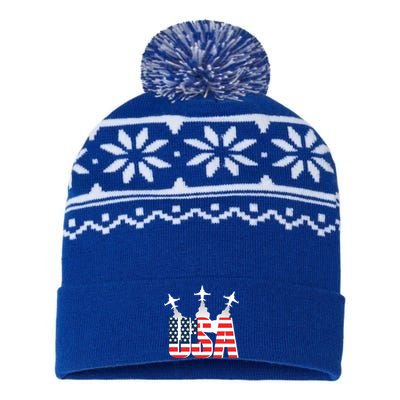 USA Pilot 4th Of July Patriotic USA-Made Snowflake Beanie