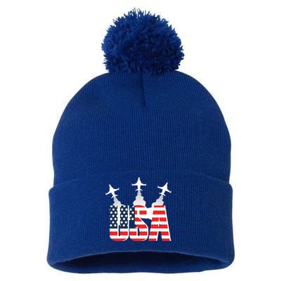 USA Pilot 4th Of July Patriotic Pom Pom 12in Knit Beanie